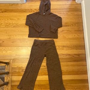 Brown ribbed girls matching set